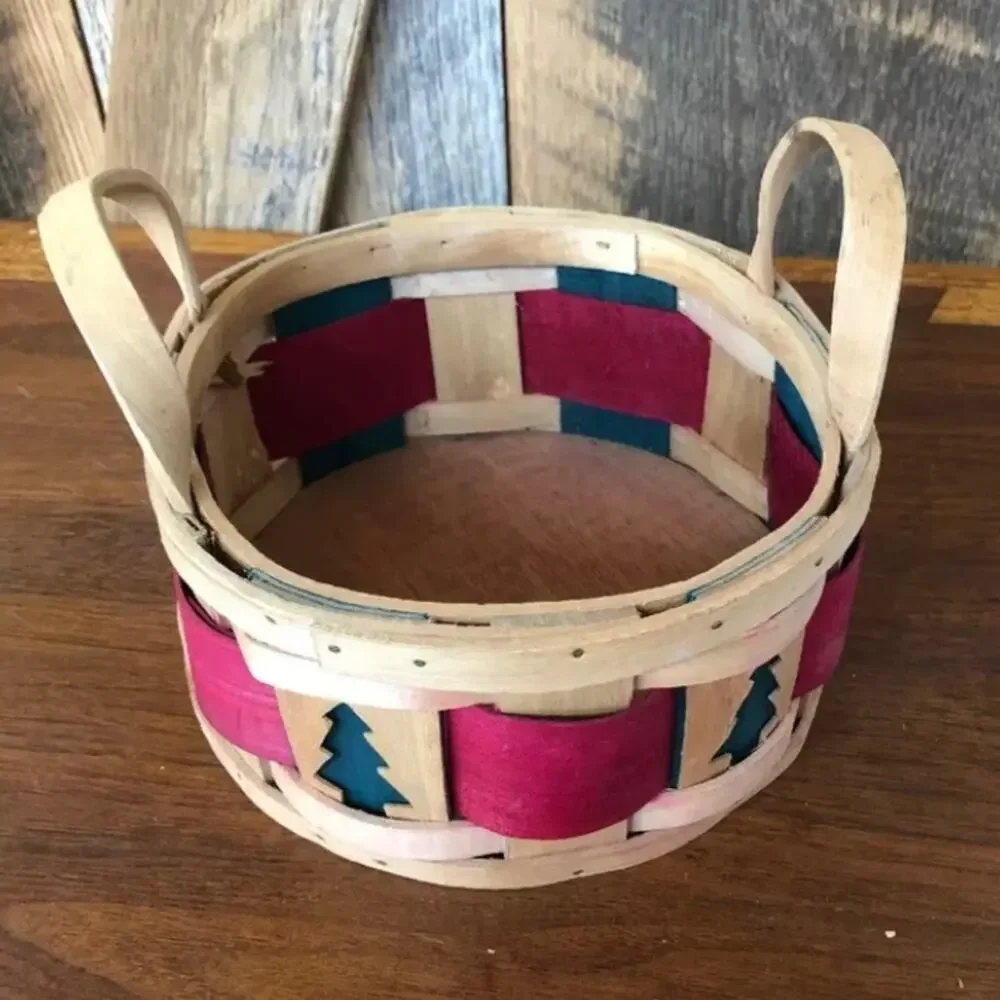Split Oak Christmas Round Basket Double Handles‎ 7-1/2